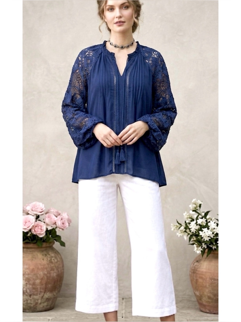 SUZANNE BETRO POET TOP 1X/2X PEASANT TASSEL LACE FEMININE WHIMSY COQUETTE FAIRY